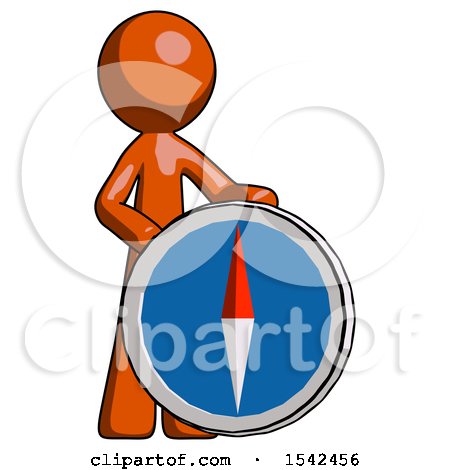 Orange Design Mascot Man Standing Beside Large Compass by Leo Blanchette