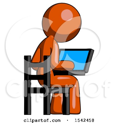 Orange Design Mascot Woman Using Laptop Computer While Sitting in Chair View from Back by Leo Blanchette
