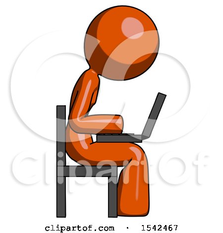 Orange Design Mascot Woman Using Laptop Computer While Sitting in Chair View from Side by Leo Blanchette