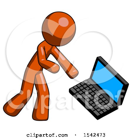 Orange Design Mascot Man Throwing Laptop Computer in Frustration by Leo Blanchette