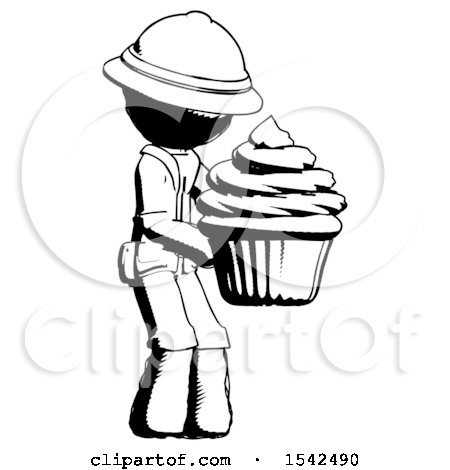 Ink Explorer Ranger Man Holding Large Cupcake Ready to Eat or Serve by Leo Blanchette