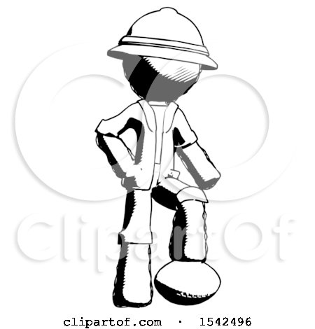 Ink Explorer Ranger Man Standing with Foot on Football by Leo Blanchette