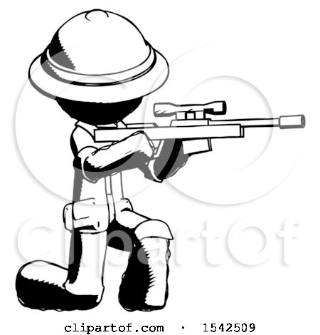 Ink Explorer Ranger Man Kneeling Shooting Sniper Rifle by Leo Blanchette