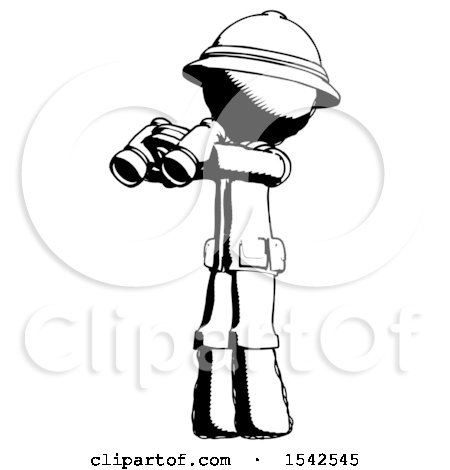Ink Explorer Ranger Man Holding Binoculars Ready to Look Left by Leo Blanchette