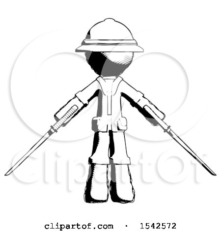 Ink Explorer Ranger Man Posing with Two Ninja Sword Katanas by Leo Blanchette