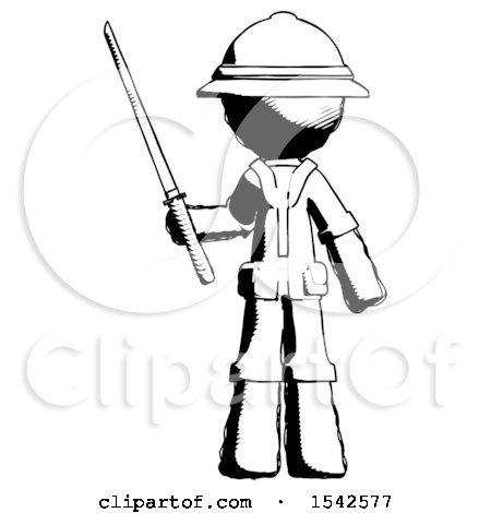 Ink Explorer Ranger Man Standing up with Ninja Sword Katana by Leo Blanchette