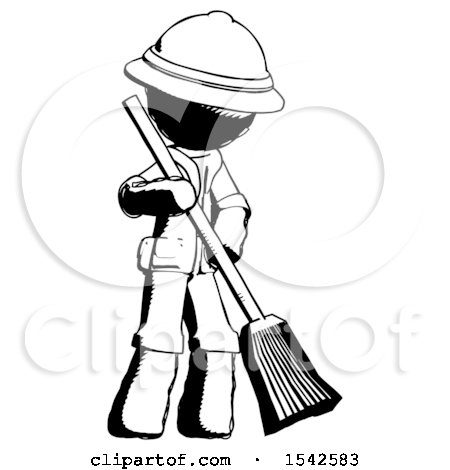 Ink Explorer Ranger Man Sweeping Area with Broom by Leo Blanchette