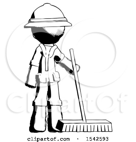 Ink Explorer Ranger Man Standing with Industrial Broom by Leo Blanchette