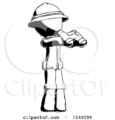 Ink Explorer Ranger Man Holding Binoculars Ready to Look Right by Leo Blanchette