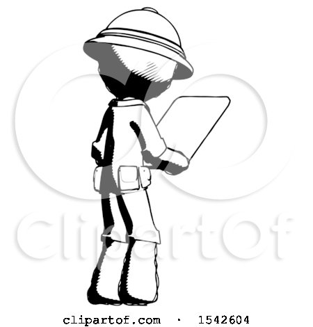 Ink Explorer Ranger Man Looking at Tablet Device Computer Facing Away by Leo Blanchette