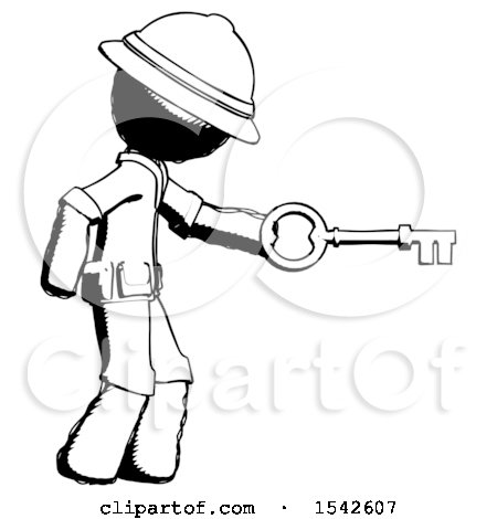 Ink Explorer Ranger Man with Big Key of Gold Opening Something by Leo Blanchette