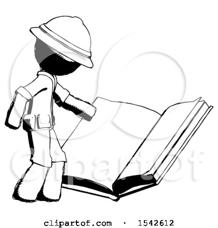 Ink Explorer Ranger Man Reading Big Book While Standing Beside It by Leo Blanchette