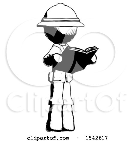 Ink Explorer Ranger Man Reading Book While Standing up Facing Away by Leo Blanchette