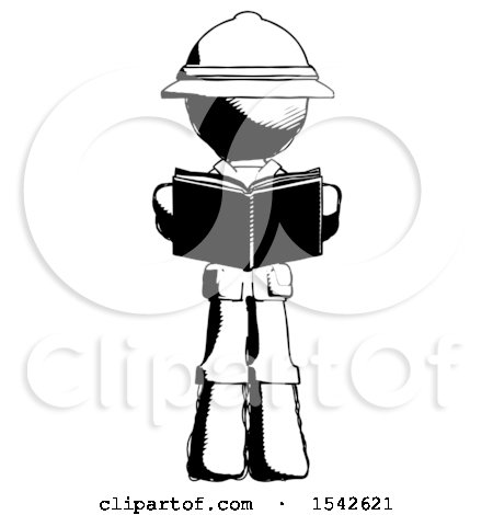 Ink Explorer Ranger Man Reading Book While Standing up Facing Viewer by Leo Blanchette
