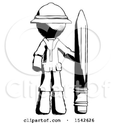 Ink Explorer Ranger Man with Large Pencil Standing Ready to Write by Leo Blanchette