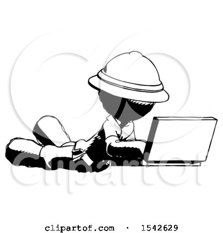 Ink Explorer Ranger Man Using Laptop Computer While Lying on Floor Side Angled View by Leo Blanchette
