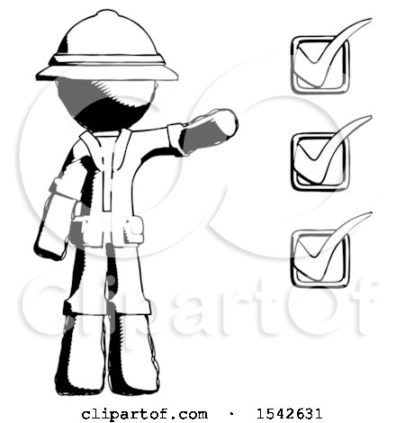 Ink Explorer Ranger Man Standing by List of Checkmarks by Leo Blanchette