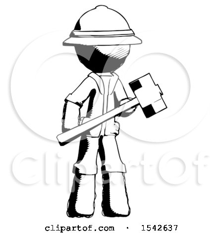 Ink Explorer Ranger Man with Sledgehammer Standing Ready to Work or Defend by Leo Blanchette