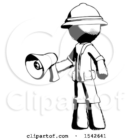 Ink Explorer Ranger Man Holding Megaphone Bullhorn Facing Right by Leo Blanchette