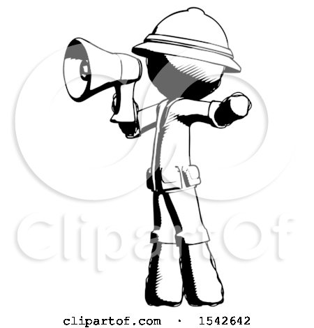 Ink Explorer Ranger Man Shouting into Megaphone Bullhorn Facing Left by Leo Blanchette