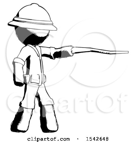 Ink Explorer Ranger Man Pointing with Hiking Stick by Leo Blanchette