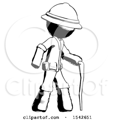 Ink Explorer Ranger Man Walking with Hiking Stick by Leo Blanchette