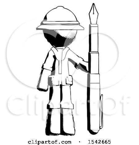 Ink Explorer Ranger Man Holding Giant Calligraphy Pen by Leo Blanchette