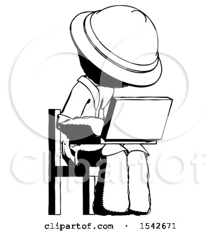 Ink Explorer Ranger Man Using Laptop Computer While Sitting in Chair Angled Right by Leo Blanchette