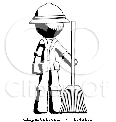 Ink Explorer Ranger Man Standing with Broom Cleaning Services by Leo Blanchette