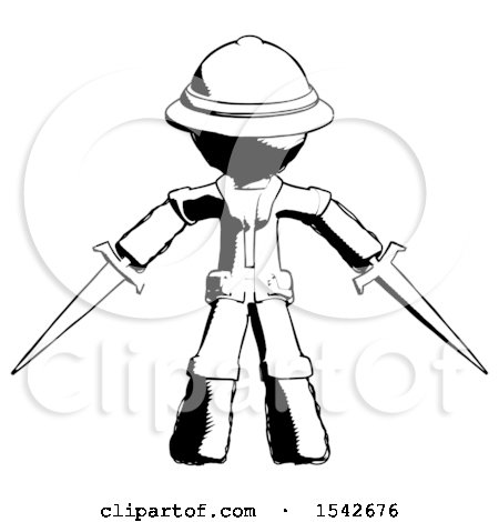 Ink Explorer Ranger Man Two Sword Defense Pose by Leo Blanchette