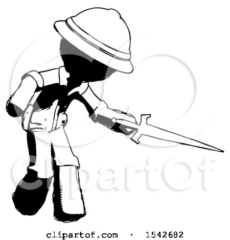 Ink Explorer Ranger Man Sword Pose Stabbing or Jabbing by Leo Blanchette