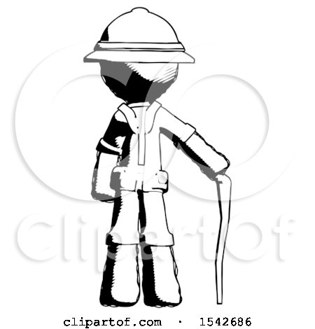 Ink Explorer Ranger Man Standing with Hiking Stick by Leo Blanchette