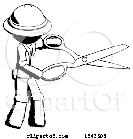 Ink Explorer Ranger Man Holding Giant Scissors Cutting out Something by Leo Blanchette
