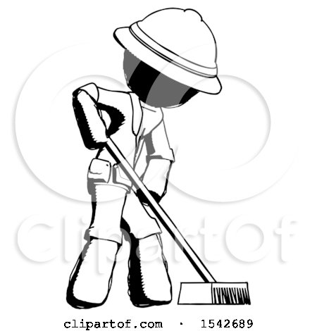Ink Explorer Ranger Man Cleaning Services Janitor Sweeping Side View by Leo Blanchette