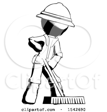 Ink Explorer Ranger Man Cleaning Services Janitor Sweeping Floor with Push Broom by Leo Blanchette