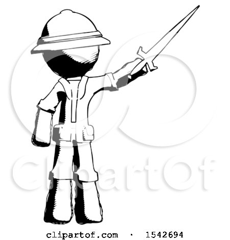 Ink Explorer Ranger Man Holding Sword in the Air Victoriously by Leo Blanchette