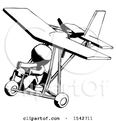 Ink Design Mascot Man in Ultralight Aircraft Top Side View by Leo Blanchette