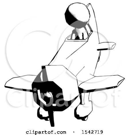 Ink Design Mascot Man in Geebee Stunt Plane Descending Front Angle View by Leo Blanchette