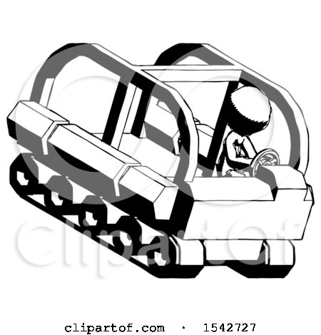 Ink Design Mascot Man Driving Amphibious Tracked Vehicle Top Angle View by Leo Blanchette