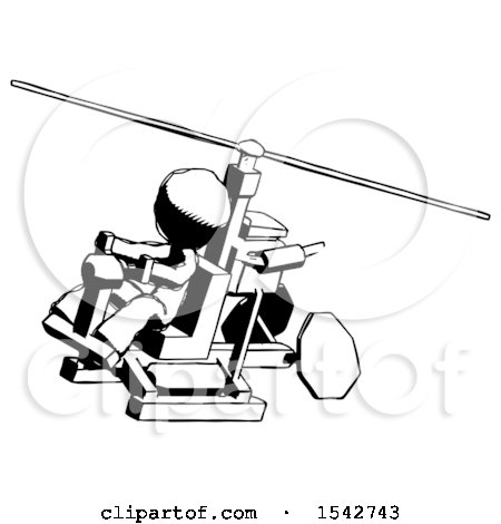 Ink Design Mascot Man Flying in Gyrocopter Front Side Angle Top View by Leo Blanchette