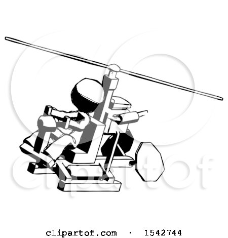 Ink Design Mascot Woman Flying in Gyrocopter Front Side Angle Top View by Leo Blanchette