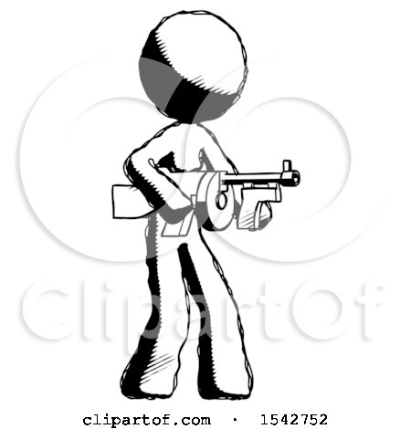 Ink Design Mascot Woman Tommy Gun Gangster Shooting Pose by Leo Blanchette
