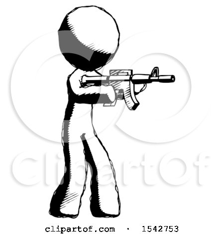 Ink Design Mascot Man Shooting Automatic Assault Weapon by Leo Blanchette