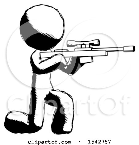Ink Design Mascot Man Kneeling Shooting Sniper Rifle by Leo Blanchette