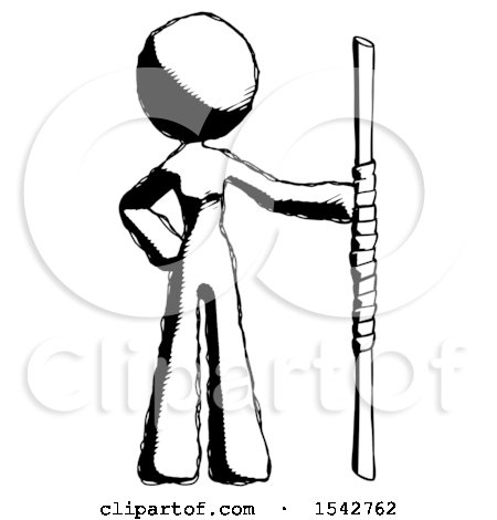 Ink Design Mascot Woman Holding Staff or Bo Staff by Leo Blanchette