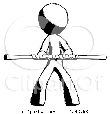 Ink Design Mascot Man Bo Staff Kung Fu Defense Pose by Leo Blanchette