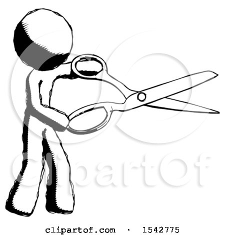 Ink Design Mascot Man Holding Giant Scissors Cutting out Something by Leo Blanchette