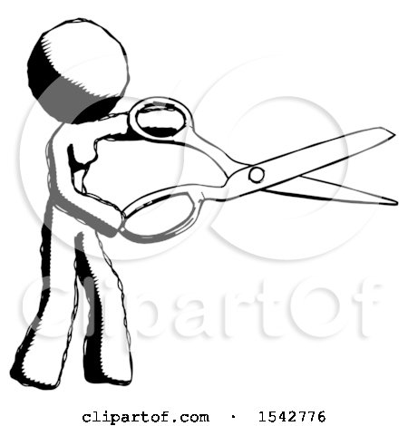 Ink Design Mascot Woman Holding Giant Scissors Cutting out Something by Leo Blanchette