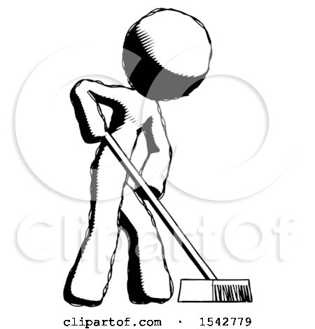 Ink Design Mascot Man Cleaning Services Janitor Sweeping Side View by Leo Blanchette
