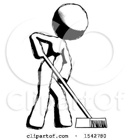 Ink Design Mascot Woman Cleaning Services Janitor Sweeping Side View by Leo Blanchette